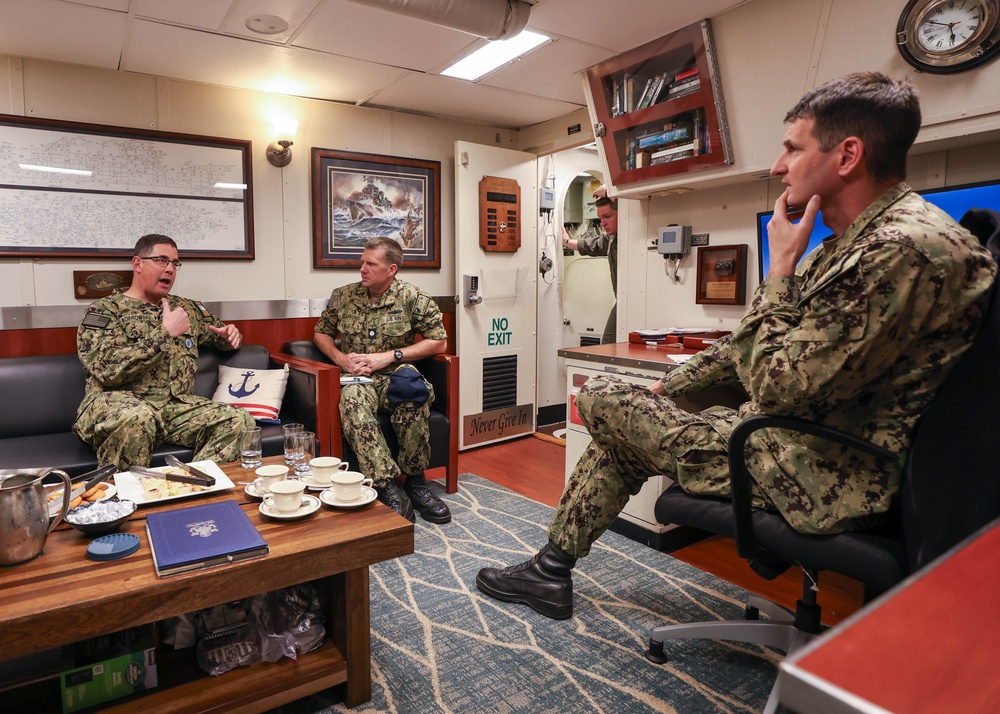 Commander U.S. Naval Forces Korea (CNFK) Rear Adm. Neil Koprowski visits the Arleigh Burke-class guided-missile destroyer USS William P. Lawrence (DDG 110)