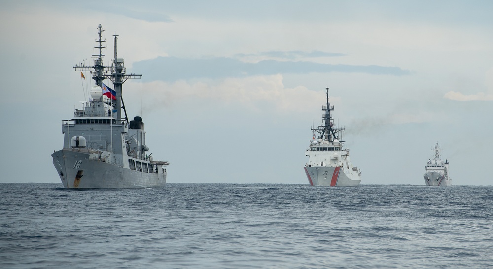 U.S. Coast Guard Cutter Stratton conducts at-sea engagements with the Philippines Coast Guard and Philippines Navy during Indo-Pacific patrol