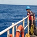 U.S. Coast Guard Cutter Stratton crew participate in a man overboard drill while patrolling the Pacific Ocean