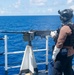 U.S. Coast Guard Cutter Stratton crew train with the M2A1 .50 caliber machine gun while patrolling the Pacific Ocean