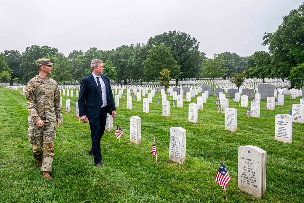 Secretary of the Army, Hon. Dan Driscoll, participates in the Flags In at Arlington National Cemetery