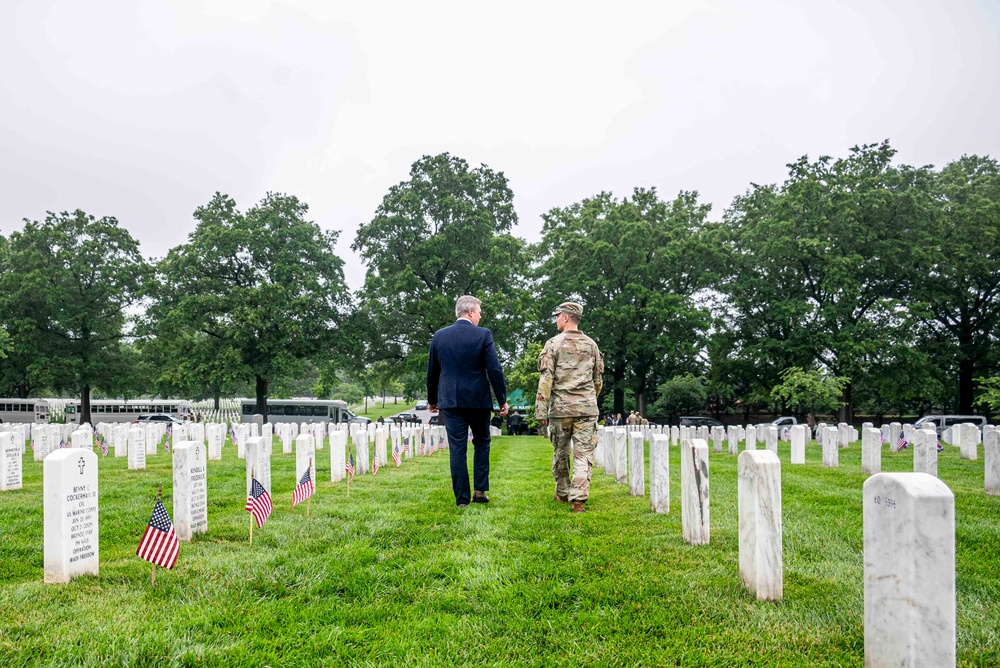 Secretary of the Army, Hon. Dan Driscoll, participates in the Flags In at Arlington National Cemetery