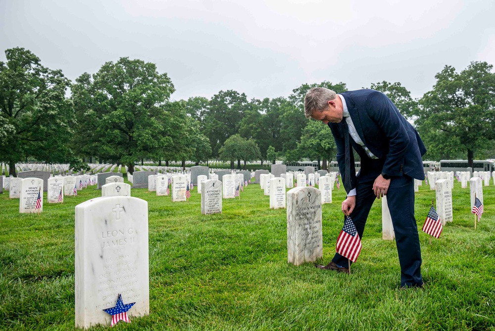 Secretary of the Army, Hon. Dan Driscoll, participates in the Flags In at Arlington National Cemetery