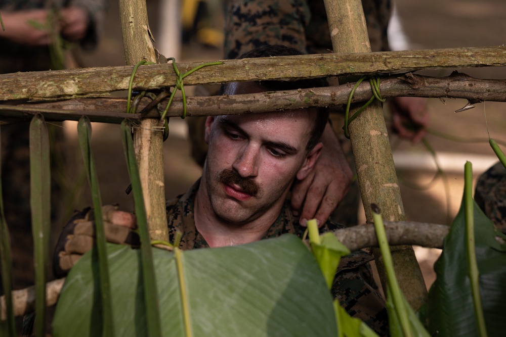 U.S. Marines with 1st Battalion 25th Marine Regiment train for jungle survival training
