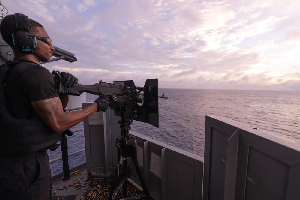 USS America (LHA 6) Conducts Crew-Served Weapons Shoot