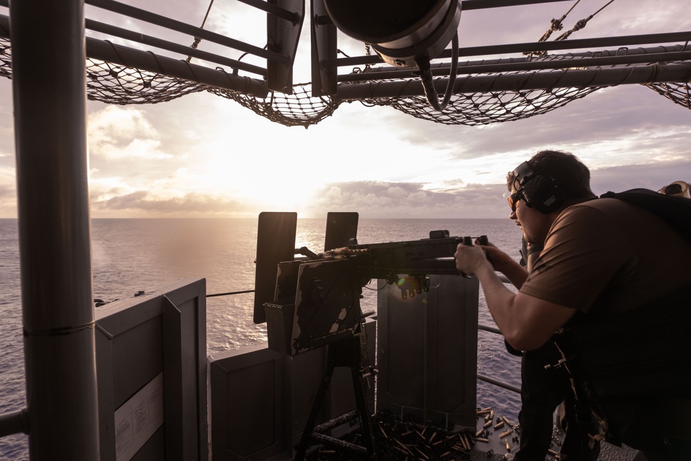 USS America (LHA 6) Conducts Crew-Served Weapons Shoot