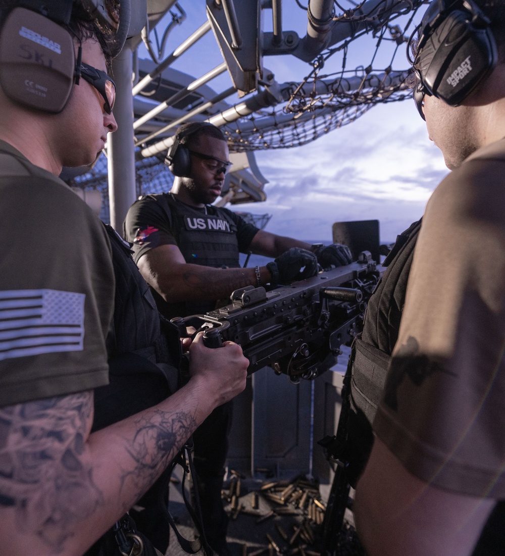 USS America (LHA 6) Conducts Crew-Served Weapons Shoot