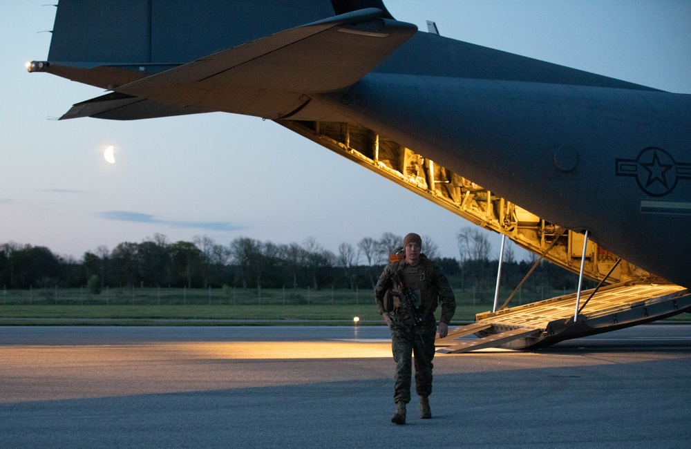 Marine Corps Capt. Justin Miller clears C-130 Hercules
