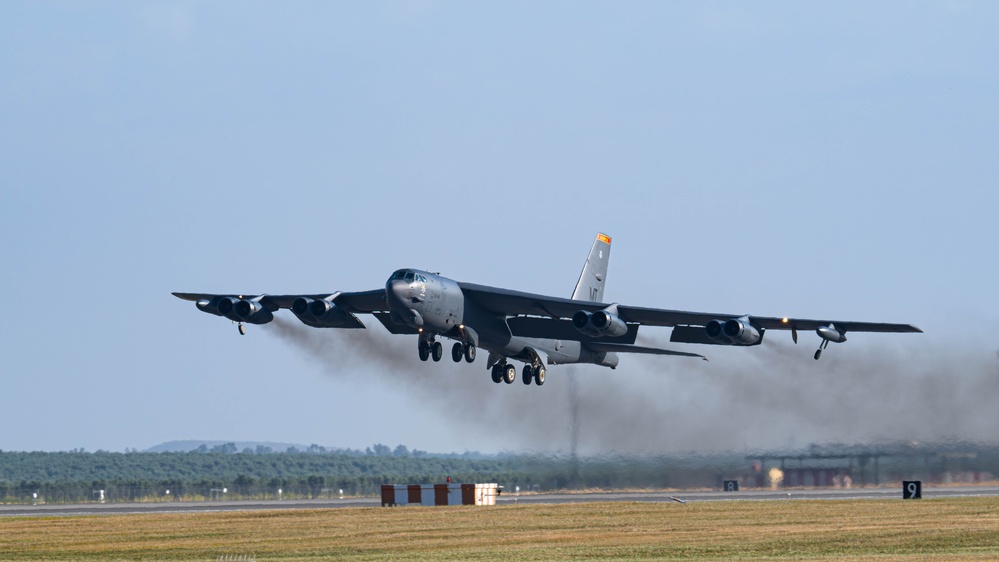 U.S. B-52s take off for mission in support of Bomber Task Force Europe
