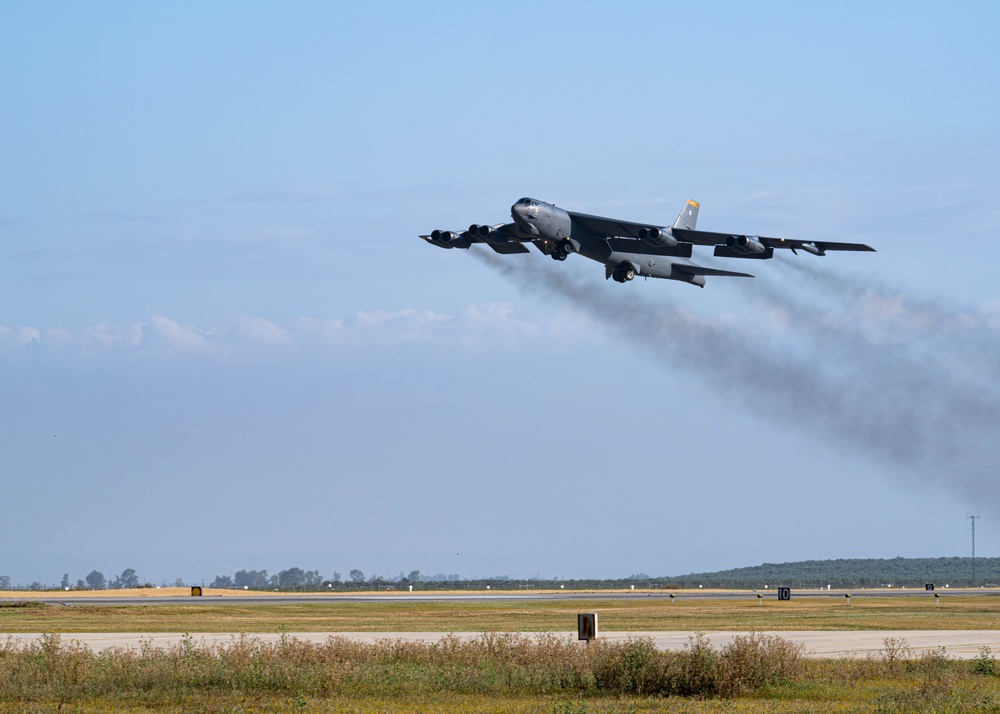 U.S. B-52s take off for mission in support of Bomber Task Force Europe