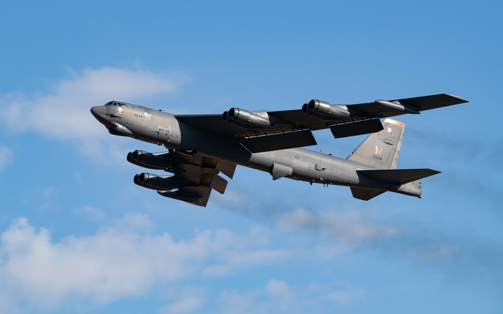 U.S. B-52s take off for mission in support of Bomber Task Force Europe