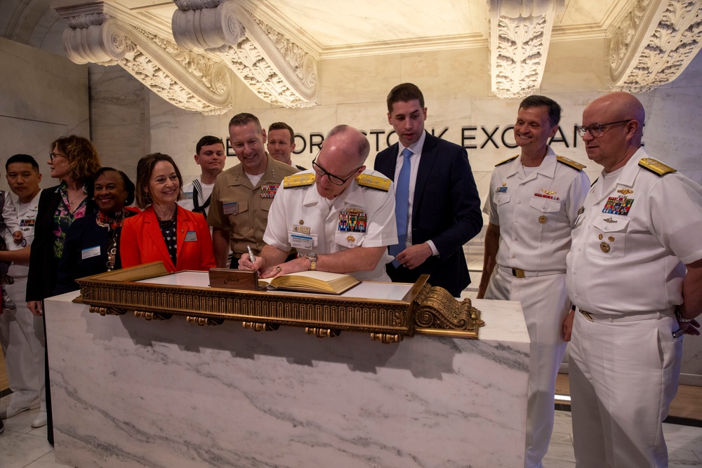 Service members attend opening bell at New York Stock Exchange during Fleet Week New York