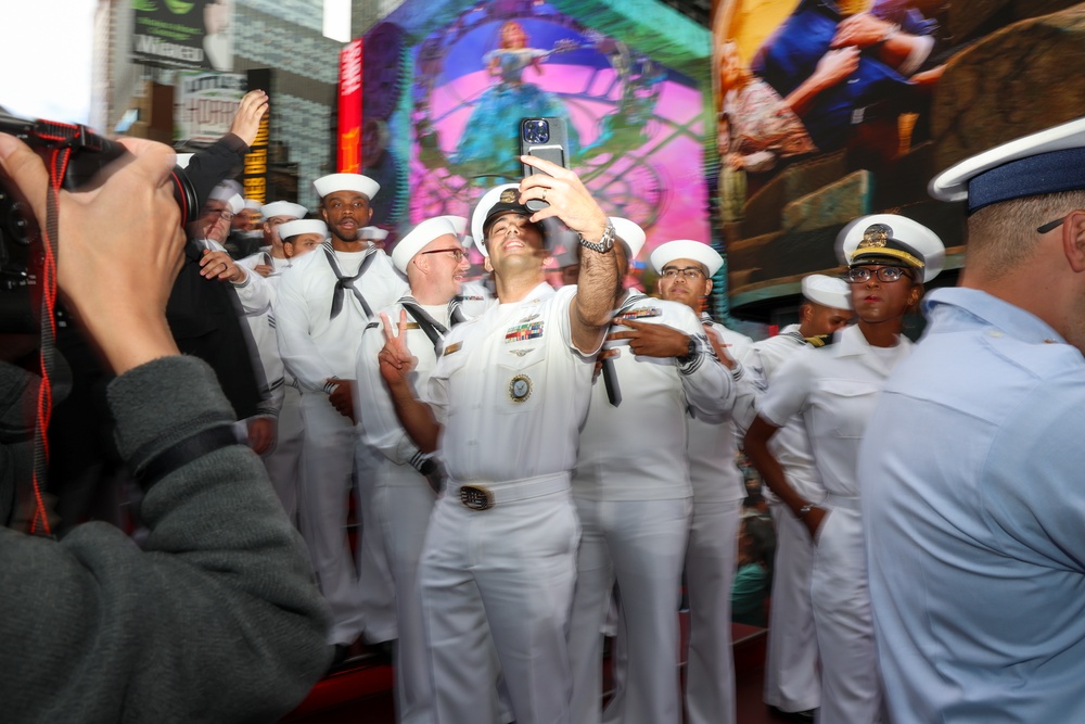 Fleet Week New York 2025 Times Square red steps group photo