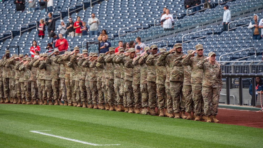 Maryland Guardsmen and the Maryland ChalleNGe Academy support National Guard Day at the Nationals Park
