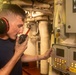 U.S. Coast Guard Cutter Stratton crewmembers conduct engineering work in machinery spaces during Indo-Pacific patrol
