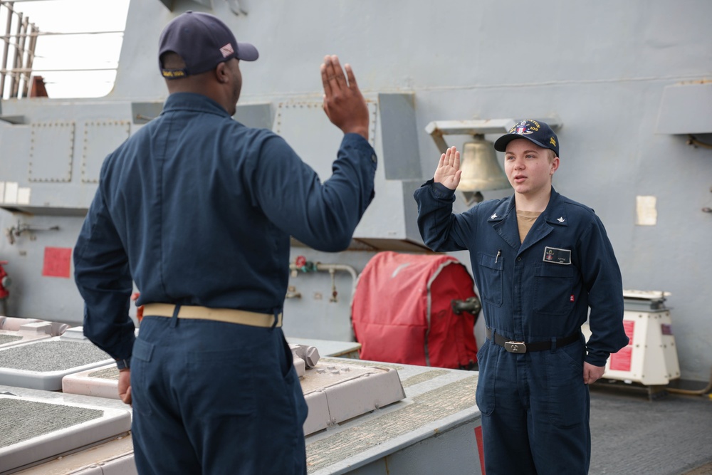 Sailor Reenlists onboard Truxtun