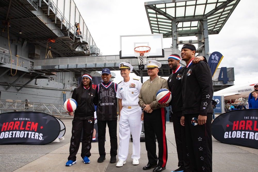 Intrepid Museum hosts an event with the Harlem Globetrotters and servicemembers