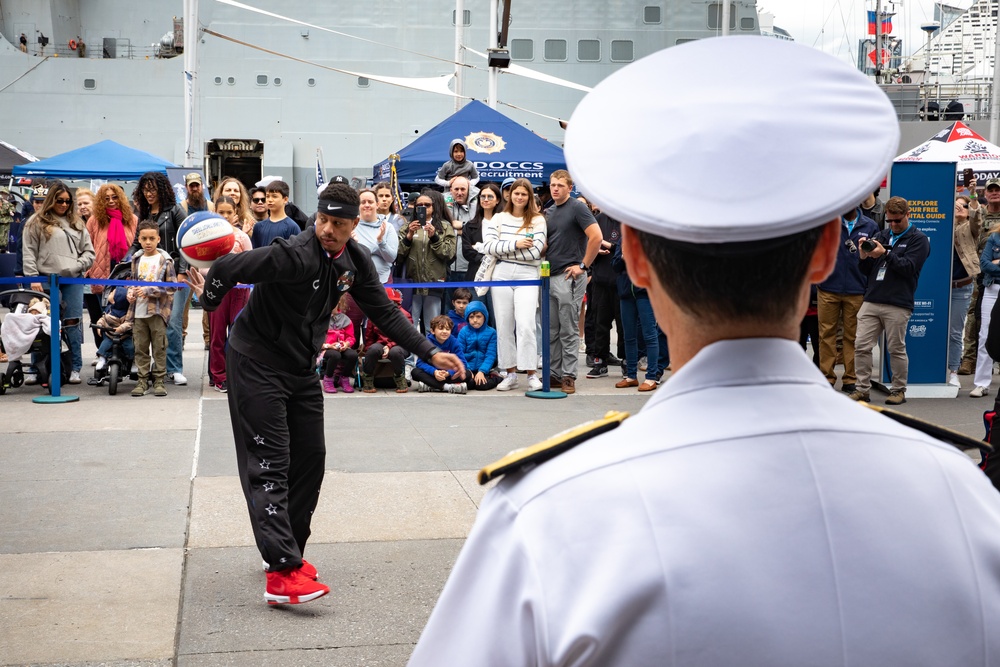 Intrepid Museum hosts an event with the Harlem Globetrotters and servicemembers
