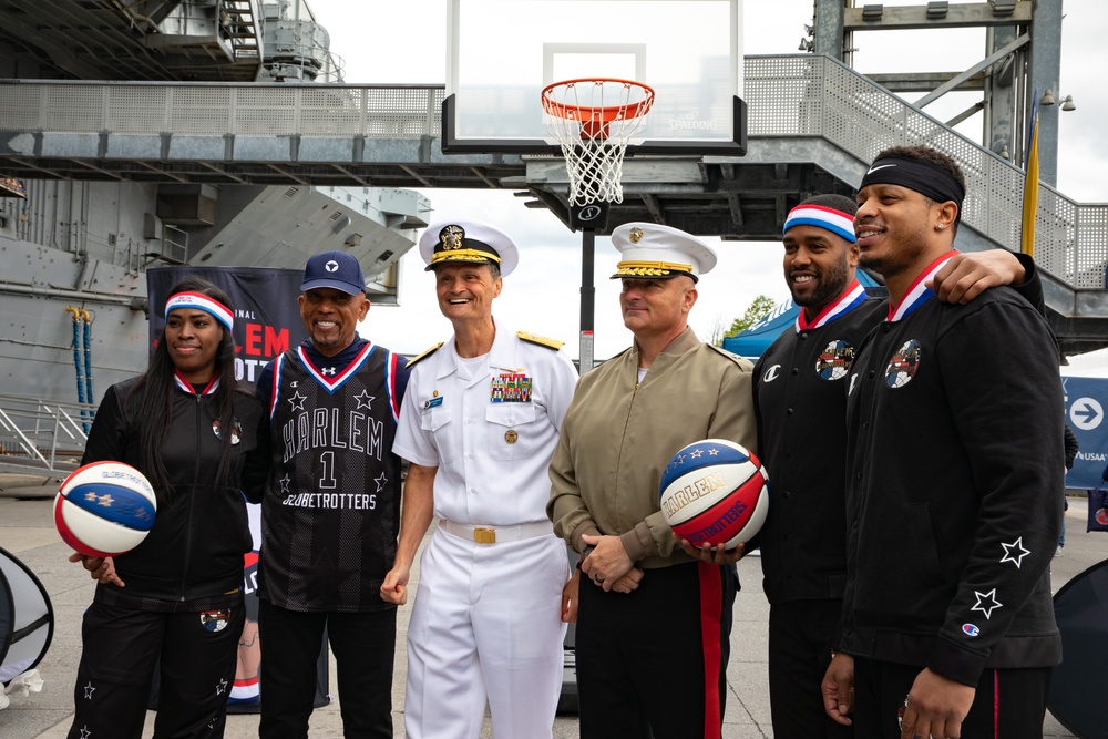 Intrepid Museum hosts an event with the Harlem Globetrotters and servicemembers