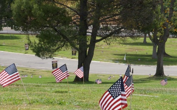 American flags are placed in honor of Memorial Day weekend at Green Hills Cemetery in Rancho Palos Verdes, California, May 24, 2025.