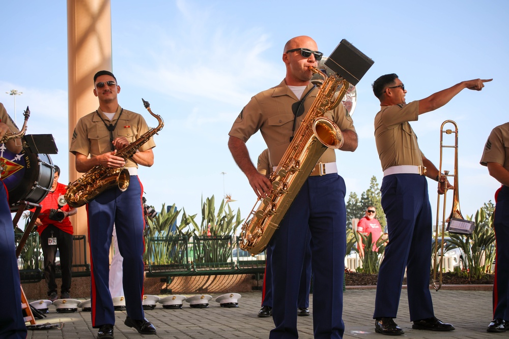 U.S. service members attend Los Angeles Angels baseball game during LA Fleet Week