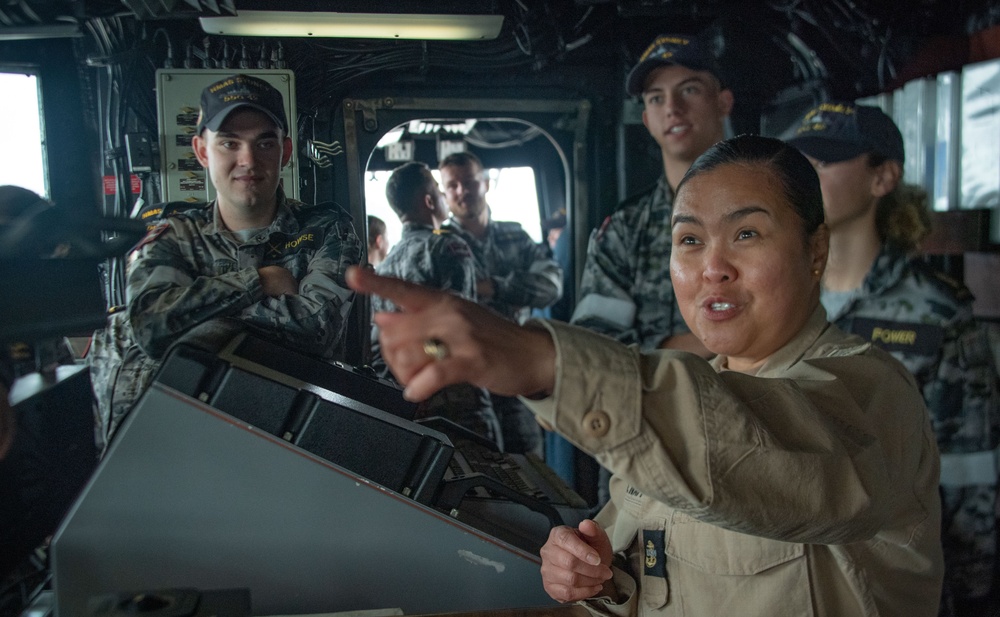 USS AMERICA (LHA 6) hosts Royal Australian Navy's HMAS Sydney (DDG 42) for Ship Tour