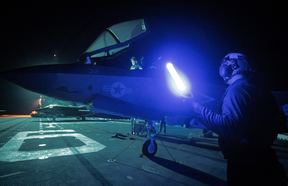 Marines Aboard USS America (LHA 6) Conduct Aircraft Maintenance