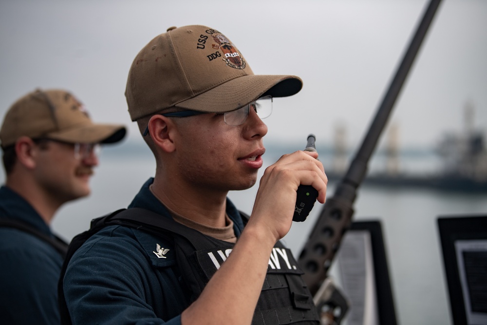 USS Gridley Departs Singapore