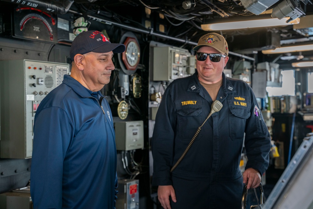 Congressman Gilbert R. Cisneros Jr. tours the USS Harpers Ferry (LSD 49)