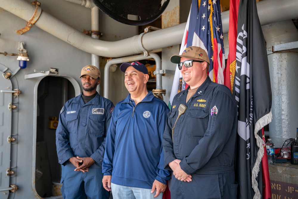 Congressman Gilbert R. Cisneros Jr. tours the USS Harpers Ferry (LSD 49)