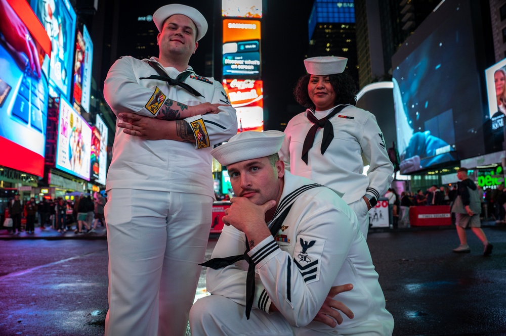 U.S. Navy Sailors celebrate Fleet Week New York in Times Square