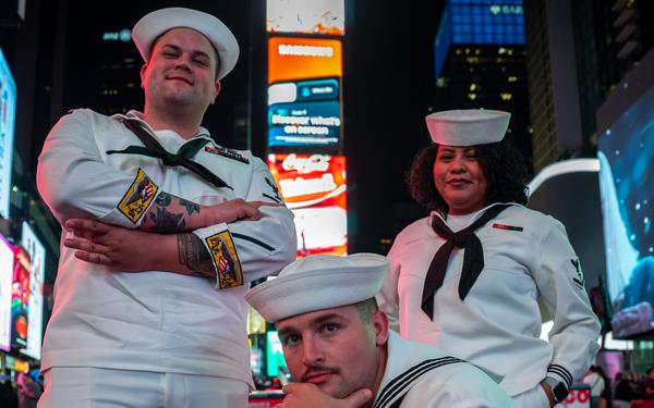 U.S. Sailors celebrate Fleet Week New York in Times Square