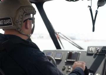 Members of U.S. Coast Guard Maritime Safety and Security Team (MSST) Los Angeles-Long Beach patrol the waters of Long Beach, California, during Los Angeles Fleet Week 2005, May 25, 2025.