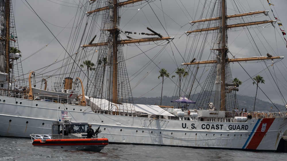 Members of U.S. Coast Guard Maritime Safety and Security Team (MSST) Los Angeles-Long Beach patrol the waters of Long Beach, California, during Los Angeles Fleet Week 2005, May 25, 2025.