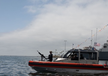 Members of U.S. Coast Guard Maritime Safety and Security Team (MSST) Los Angeles-Long Beach patrol the waters of Long Beach, California, during Los Angeles Fleet Week 2005, May 25, 2025.