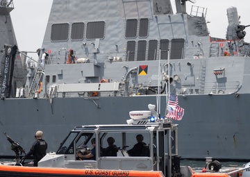 Members of U.S. Coast Guard Maritime Safety and Security Team (MSST) Los Angeles-Long Beach patrol the waters of Long Beach, California, during Los Angeles Fleet Week 2005, May 25, 2025.