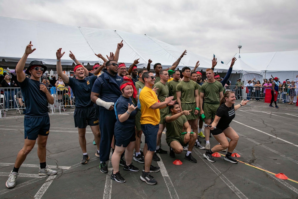 U.S. Navy, Marines and Coast Guardsmen play dodgeball