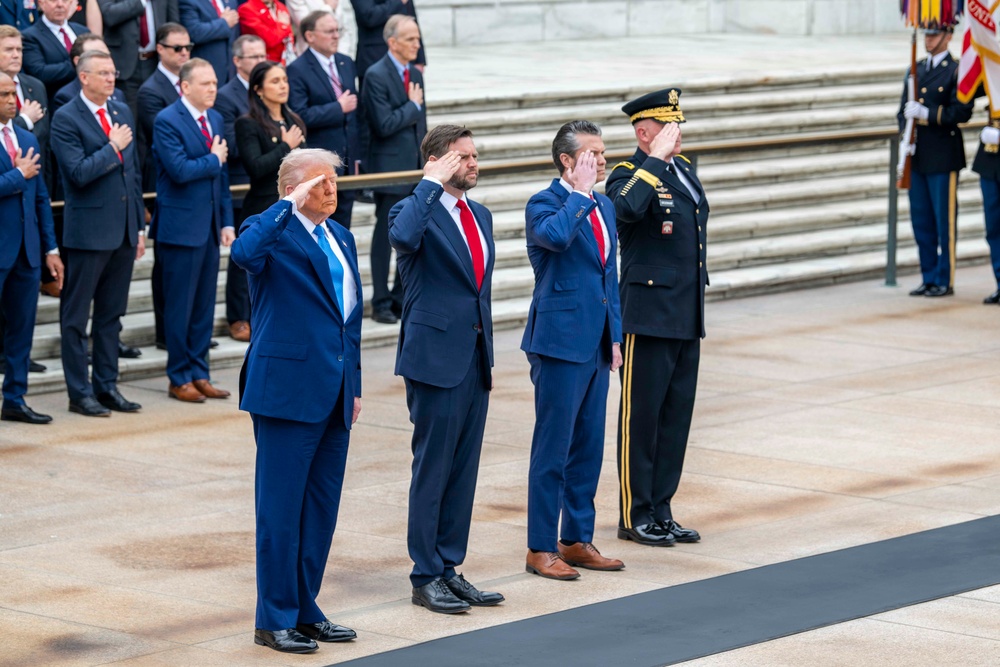 U.S. President Donald J. Trump lays a wreath at the Tomb of the Unknown Soldier during Memorial Day