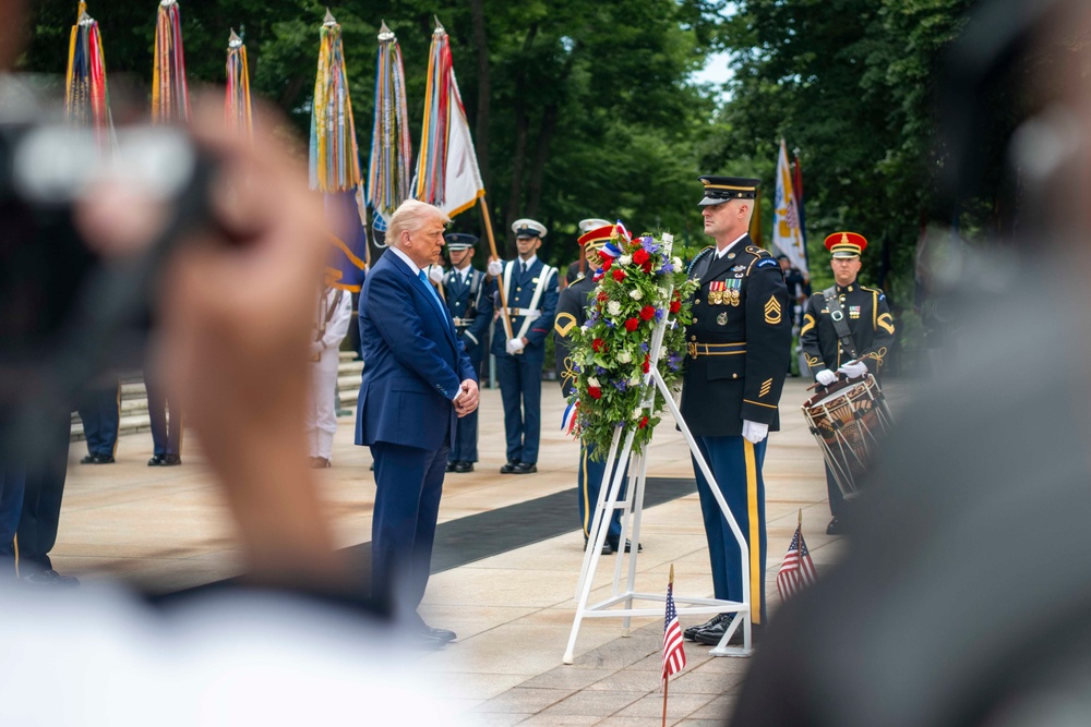 U.S. President Donald J. Trump lays a wreath at the Tomb of the Unknown Soldier during Memorial Day