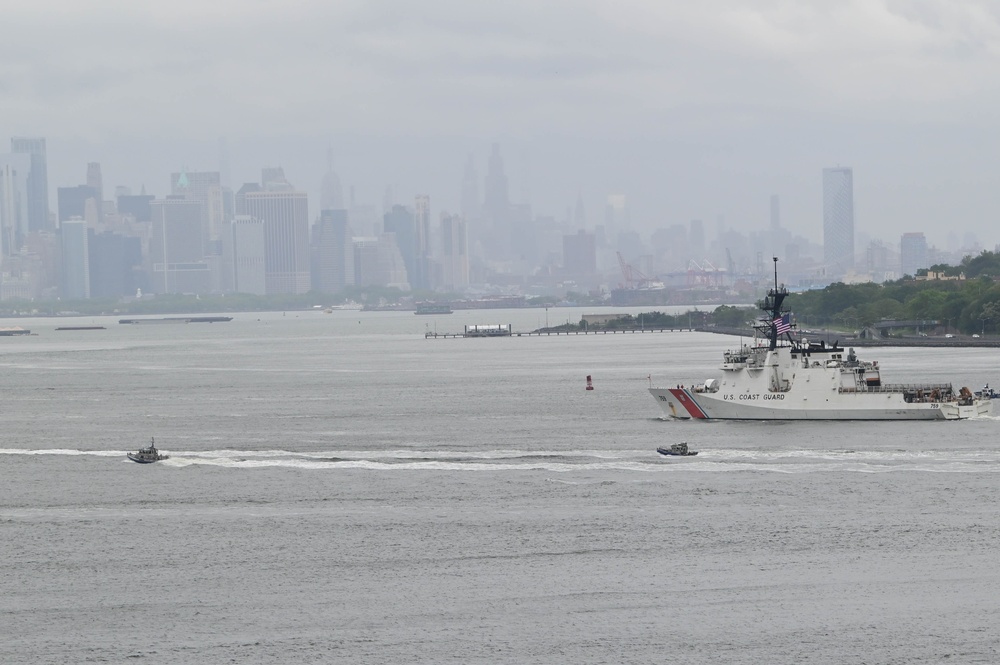 U.S. Coast Guard and Navy vessels participate in the Parade of Ships for Fleet Week New York 2025