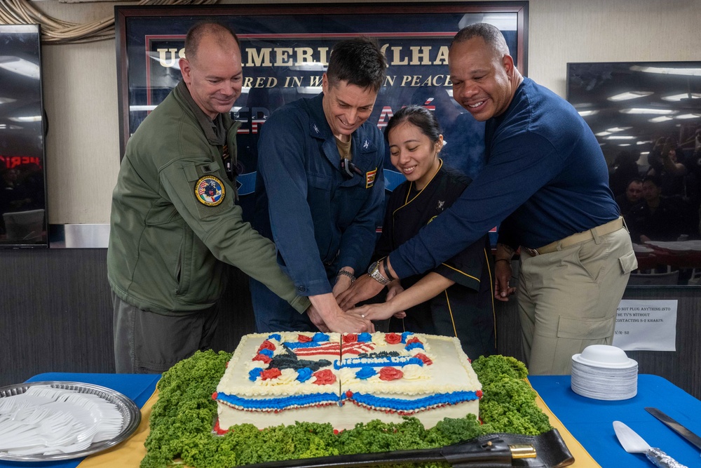 Sailors observe Memorial Day on the USS America (LHA 6)