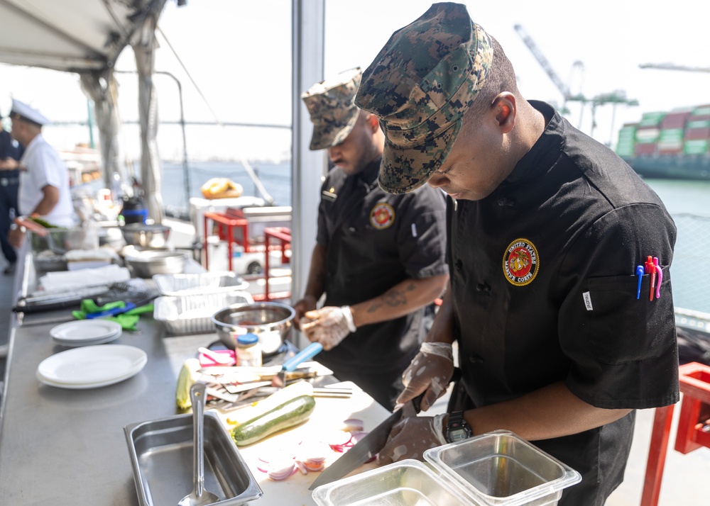 U.S. service members compete in Galley Wars during LA Fleet Week