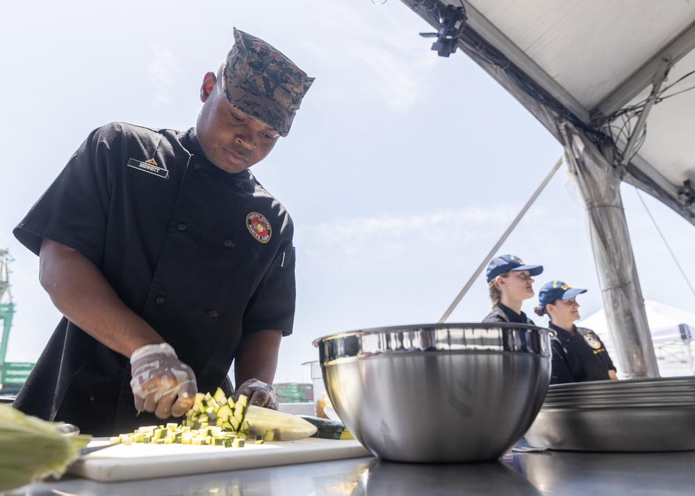 U.S. service members compete in Galley Wars during LA Fleet Week