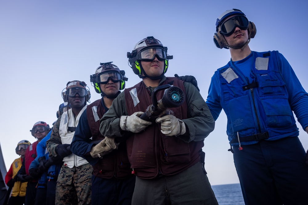 22nd MEU | Aircraft Fire Fighting Training on USS San Antonio