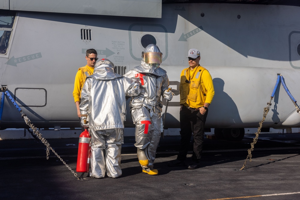 22nd MEU | Aircraft Fire Fighting Training on USS San Antonio