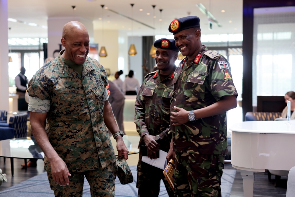 U.S. Marine Corps Gen. Michael Langley conducts a walkthrough with Kenyan Gen. Charles Kahariri at the African Chiefs of Defense Conference 2025