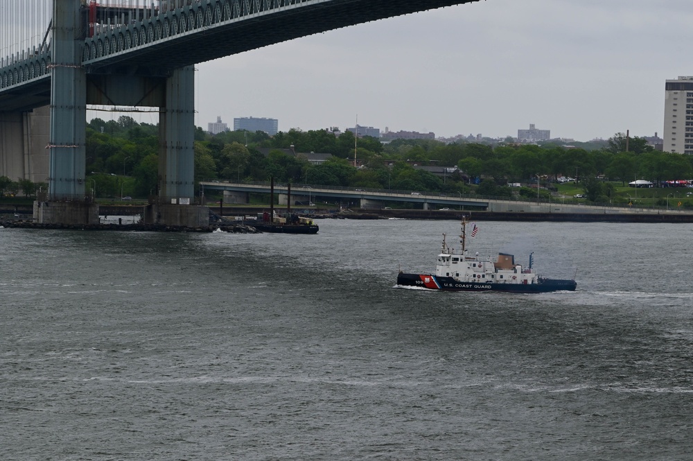 U.S. Coast Guard and Navy vessels participate in the Parade of Ships for Fleet Week New York 2025