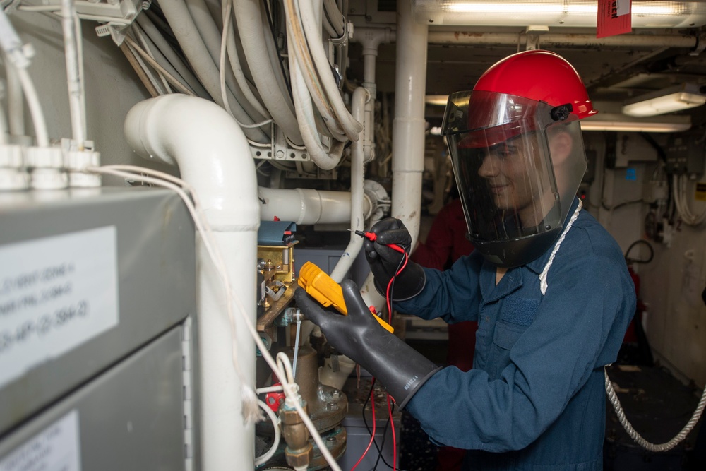USS Sterett conducts operations in the U.S. Central Command area of responsibility as part of the Carl Vinson Carrier Strike Group