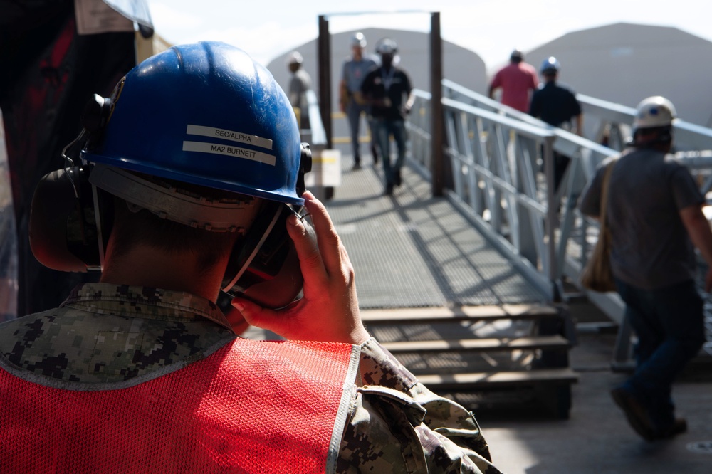 USS John C. Stennis (CVN 74) Sailor mans the Quarterdeck