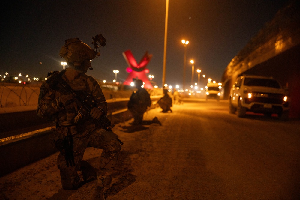 U.S. Soldier conducts night patrols along southern border